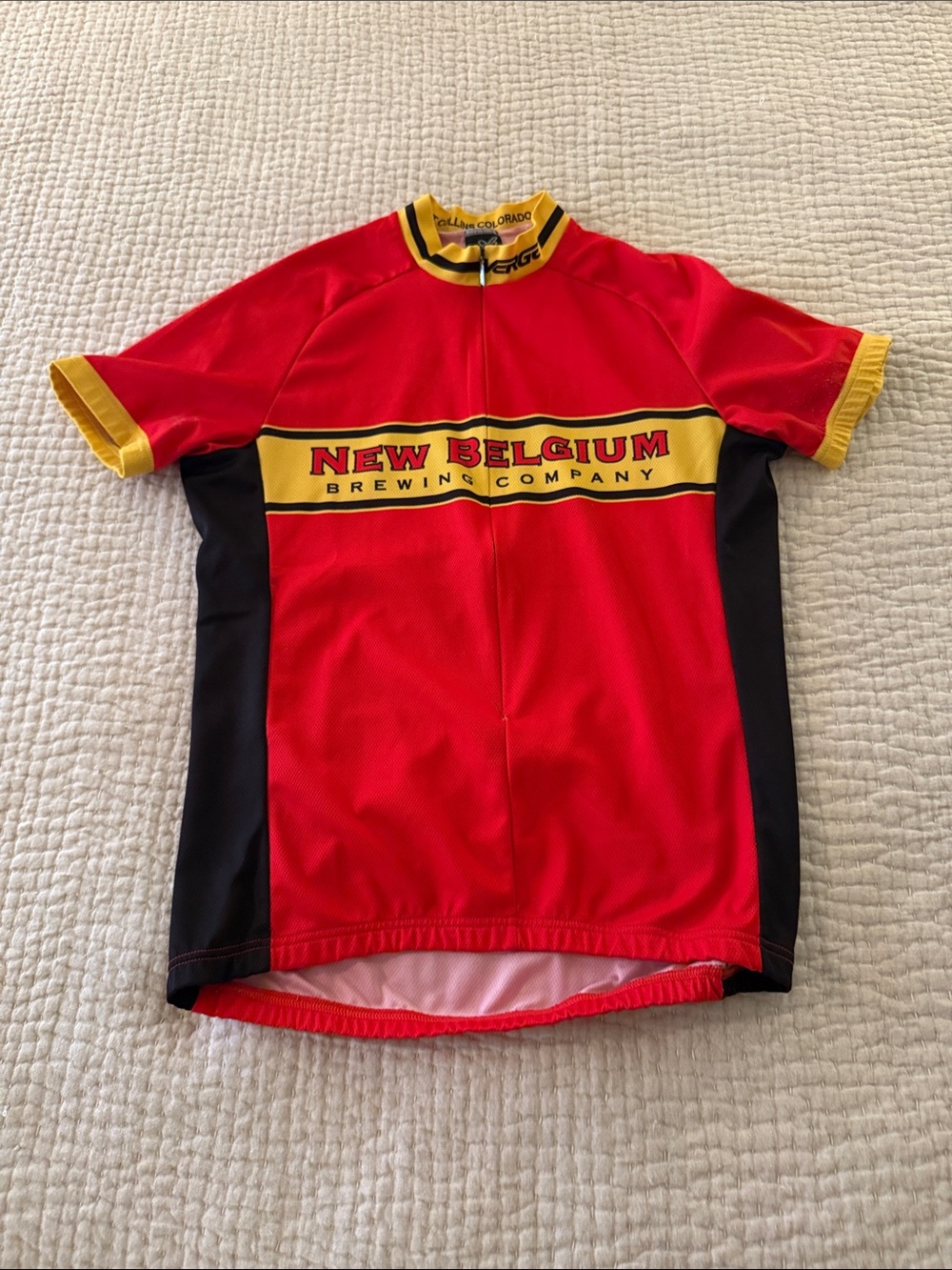 New Belgium Mens Red & Yellow Cycling Jersey Fat Tire Amber Ale